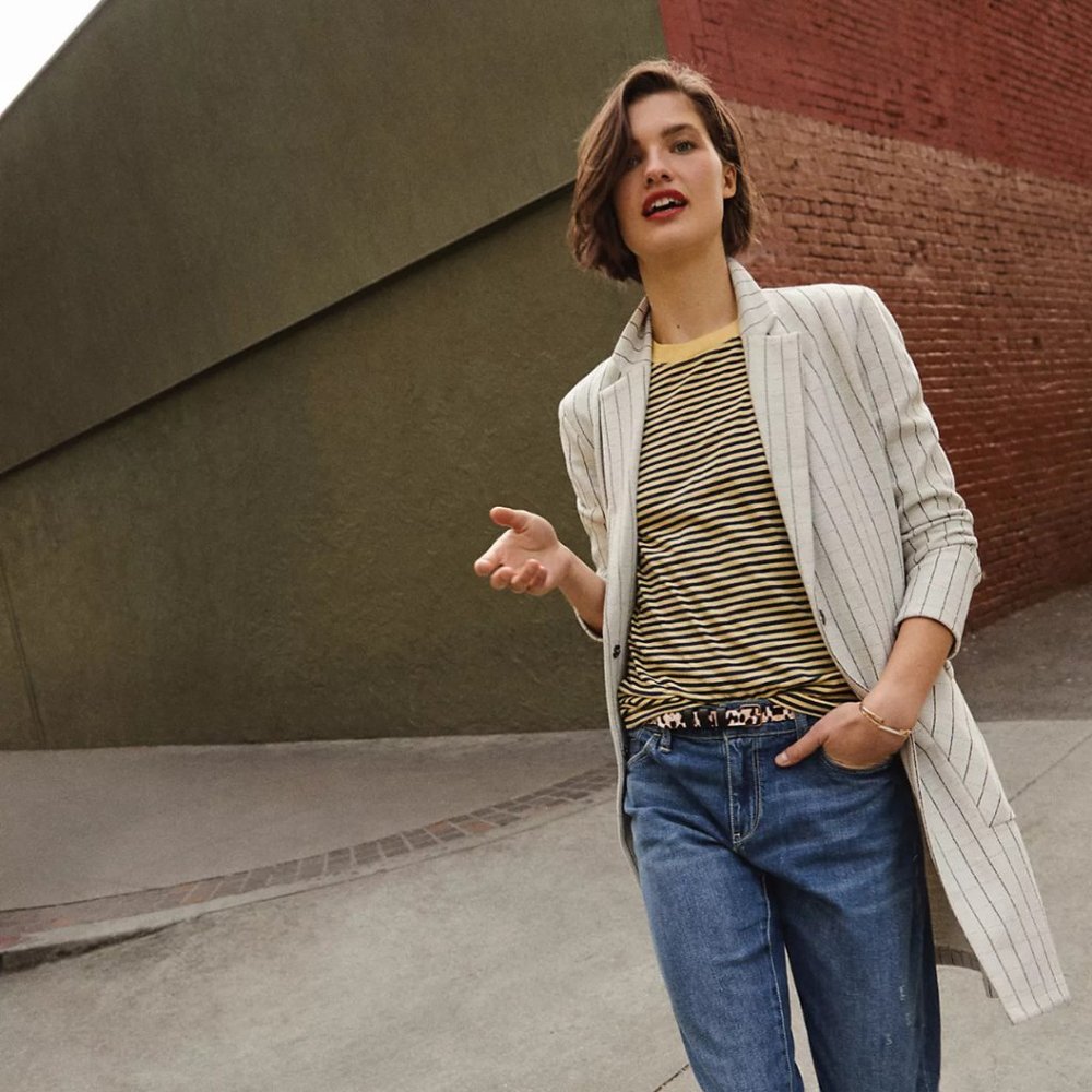 Striped Cream Women's Coat